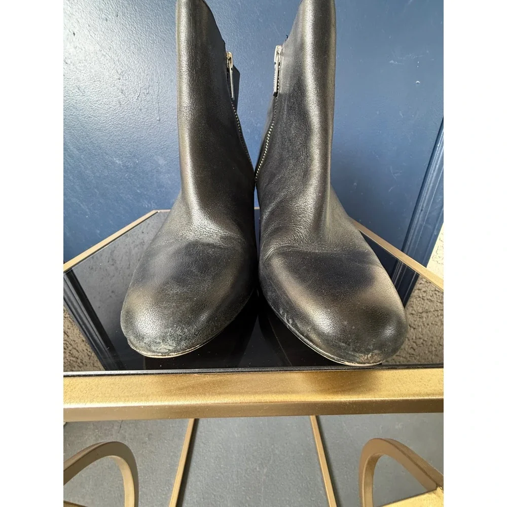 Michael Kors Black Leather Chain Heel Ankle Boots Womens 7M Side Zip Booties